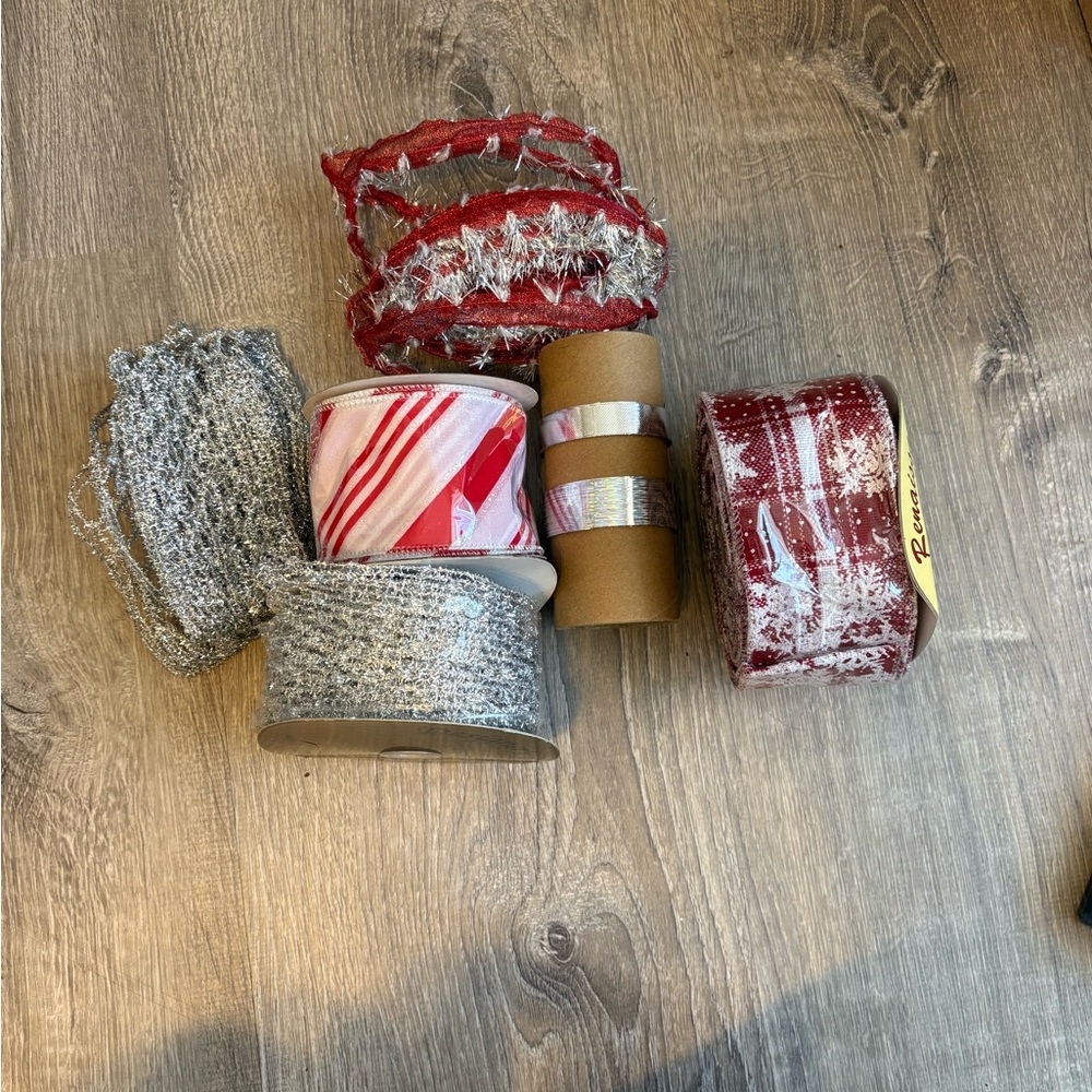 Festive Red and Silver Ribbon Set